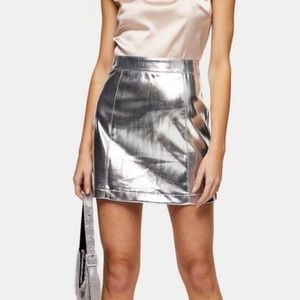 Topshop Metallic Silver Mini Skirt